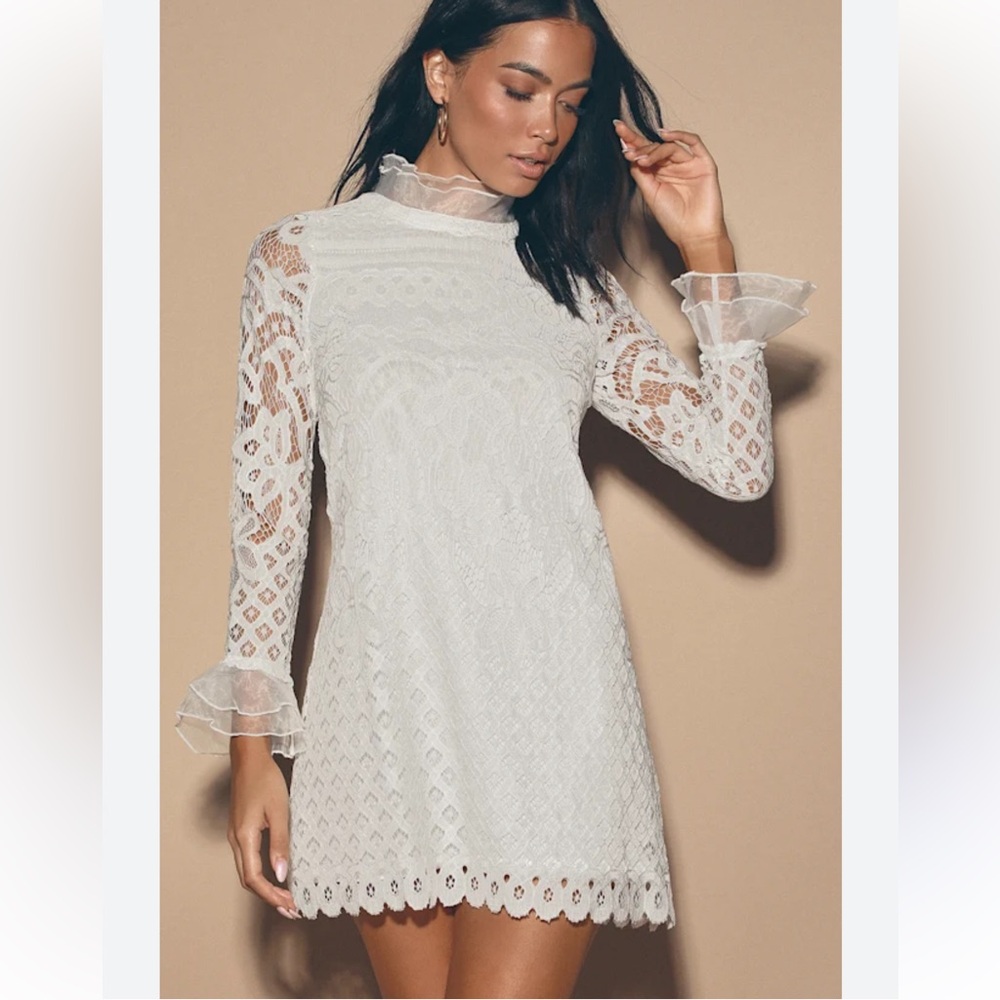 Lulu's White Lace Long Sleeve Dress